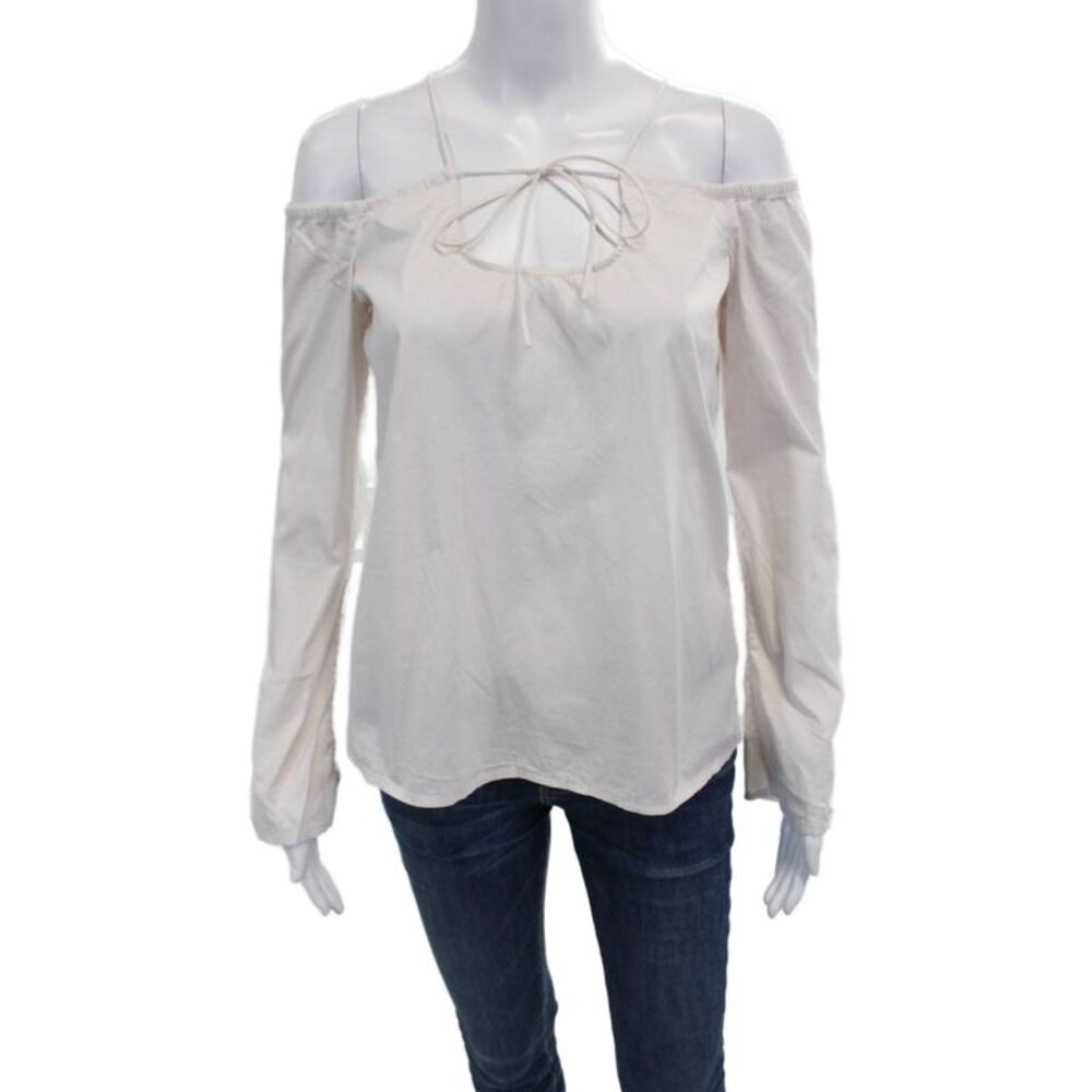 By Any Other Name Women White Bohemian Blouse Long Sleeve Drawstring Size 2